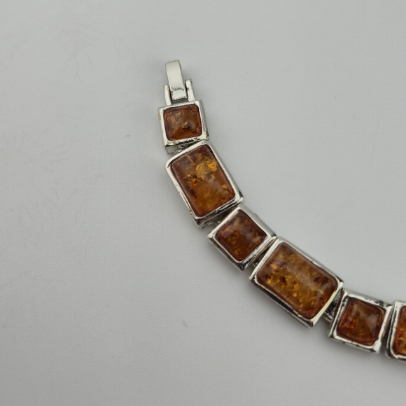 18KGP Amber Link Bracelet 7" Rectangular Gemstones Gold Plated Statement Jewelry - Picture 10 of 12